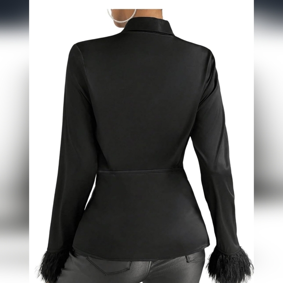 NWT Women's Elegant Knot Collar Neck Long Sleeve Wrap Satin Blouse Size Medium - Picture 9 of 10